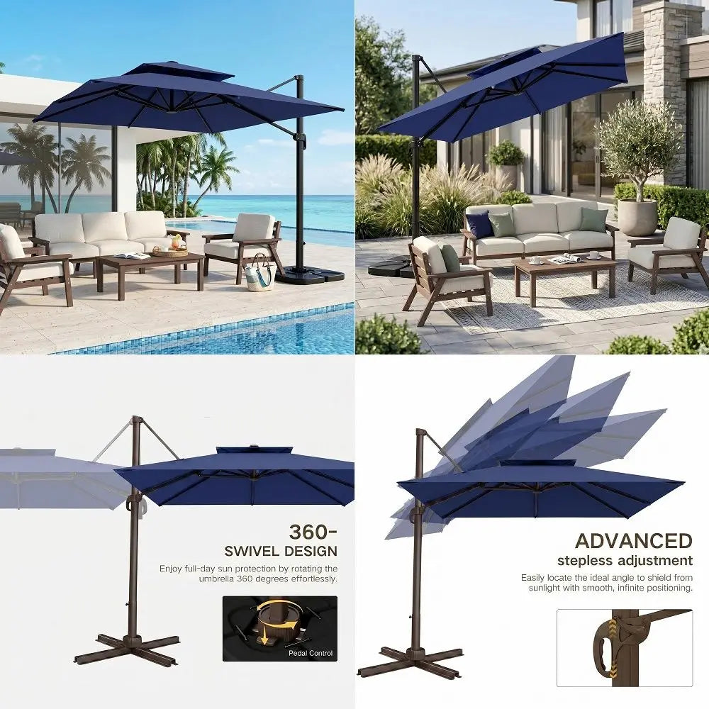 Cantilever Umbrella with Base Large Curvy Outdoor Aluminum Offset Umbrella w 360 Rotation, UV Resistant Canopy for Patio, Garde
