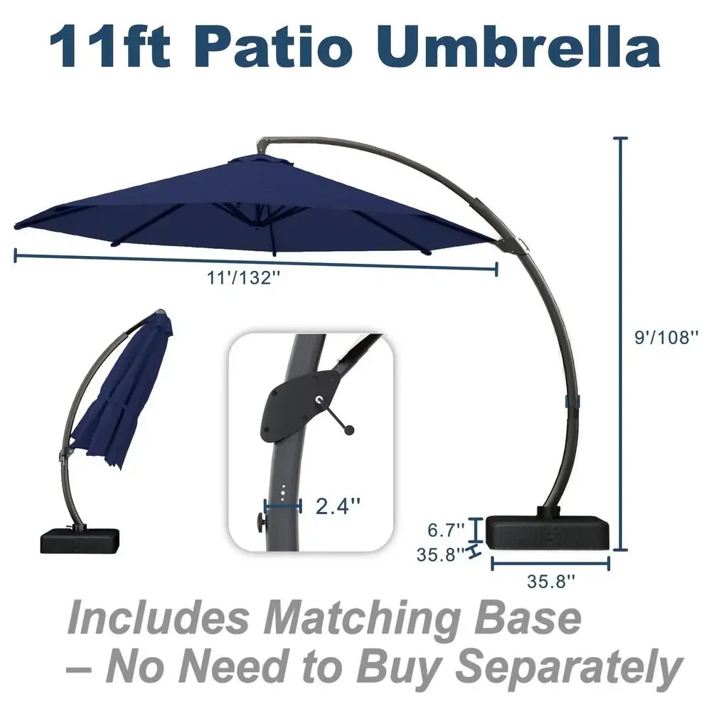 Cantilever Umbrella with Base Large Curvy Outdoor Aluminum Offset Umbrella w 360 Rotation, UV Resistant Canopy for Patio, Garde