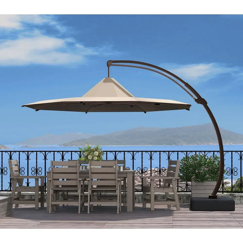 11FTPatioOffsetCantileverUmbrella Blooming Flower Canopy Outdoor Large Umbrellas with Base Aluminum Ribs Heavy Duty Curvy 360Ro