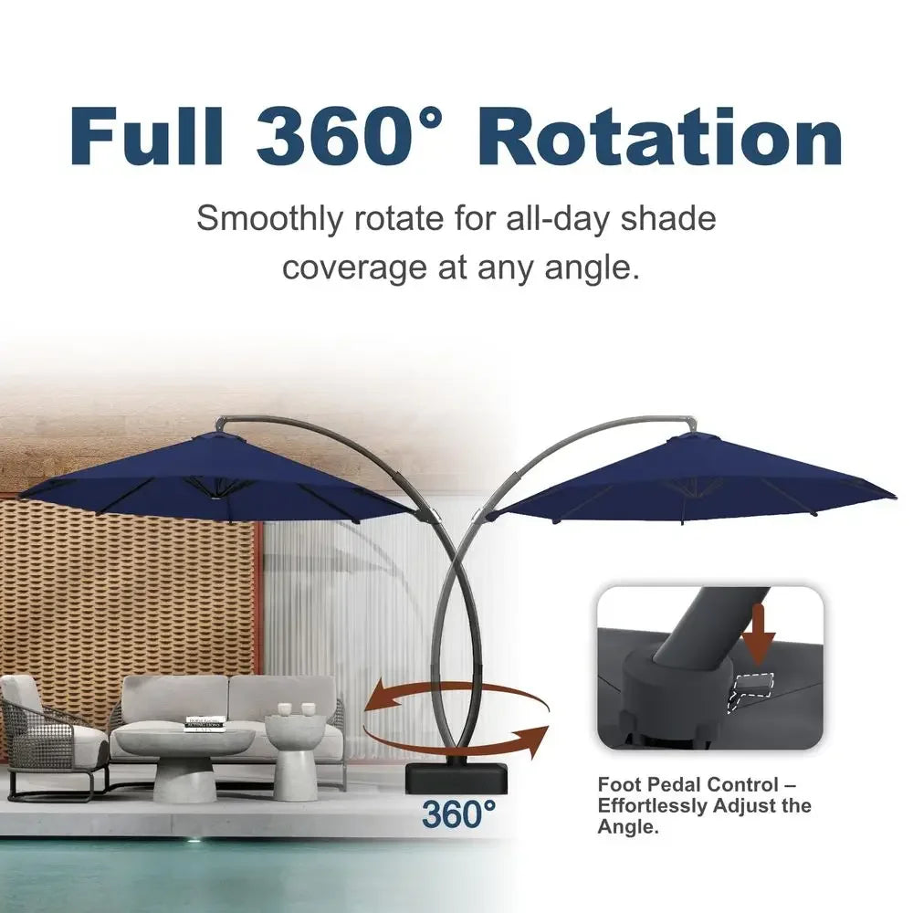 Cantilever Umbrella with Base Large Curvy Outdoor Aluminum Offset Umbrella w 360 Rotation, UV Resistant Canopy for Patio, Garde