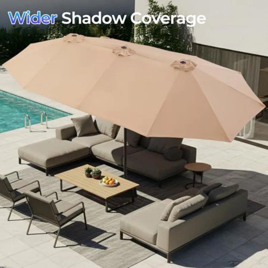 13Feet Outdoor Patio Umbrella with Base Included, Double Sided Pool Umbrellas with Fade Resistant Canopy, Large Table Umbrella