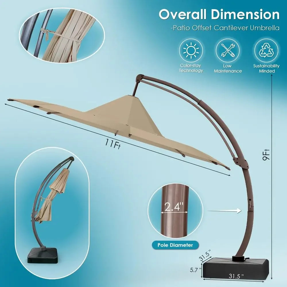 11FTPatioOffsetCantileverUmbrella Blooming Flower Canopy Outdoor Large Umbrellas with Base Aluminum Ribs Heavy Duty Curvy 360Ro