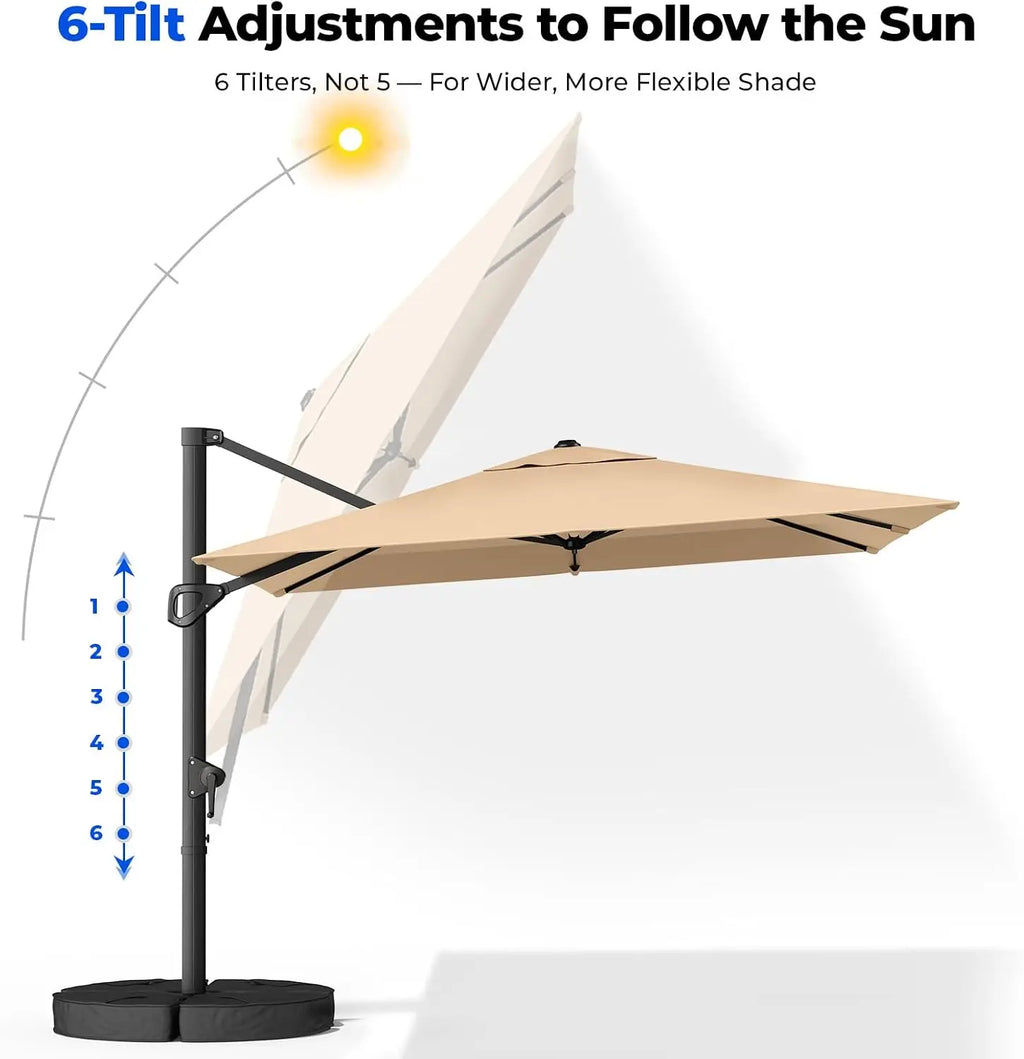 10 x 10 Cantilever Patio Umbrella With Counterweight Base Included Large Square Offset Outdoor Umbrella 360 Degree Rotation Heavy Duty Aluminum Frame 6 Tilts Sun Shade Canopy For Deck Pool Beige