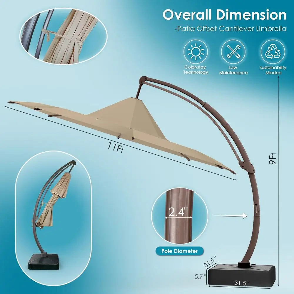 11FTPatioOffsetCantileverUmbrella Blooming Flower Canopy Outdoor Large Umbrellas with Base Aluminum Ribs Heavy Duty Curvy 360Ro